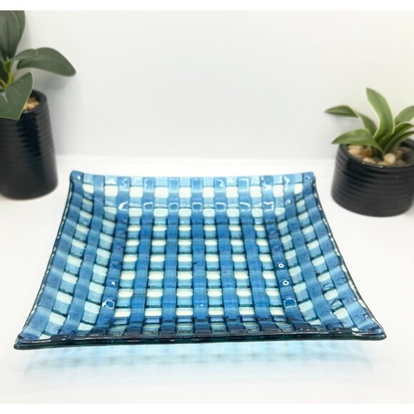 Checkered Fused Glass Decorative Plate - Picture 1 of 6